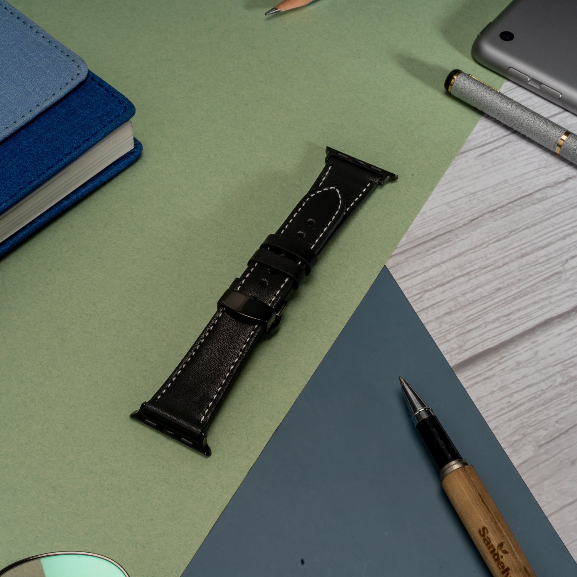 Butterfly Buckle Leather Wrist Strap For Apple iWatch