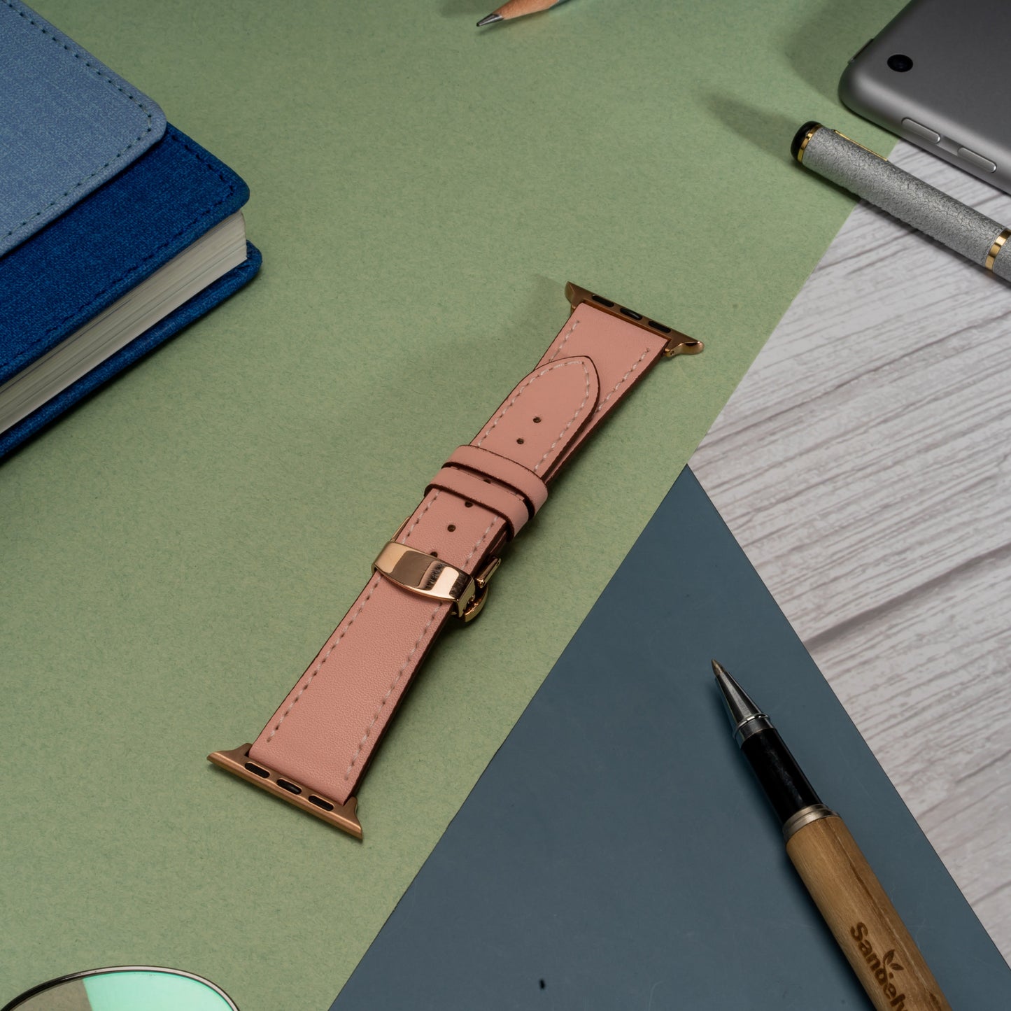 Butterfly Buckle Leather Wrist Strap For Apple iWatch