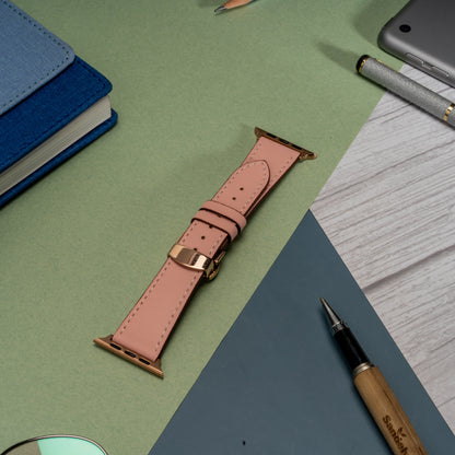 Butterfly Buckle Leather Wrist Strap For Apple iWatch