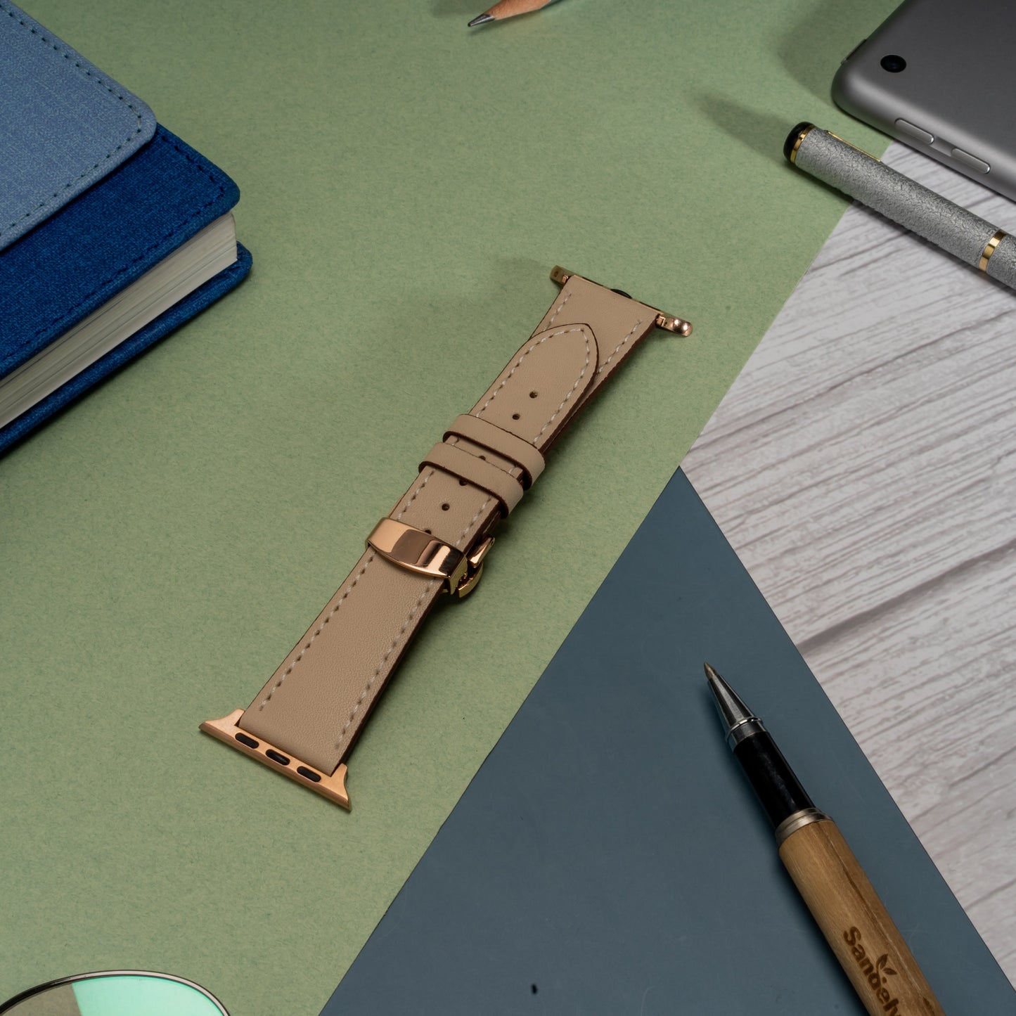 Butterfly Buckle Leather Wrist Strap For Apple iWatch