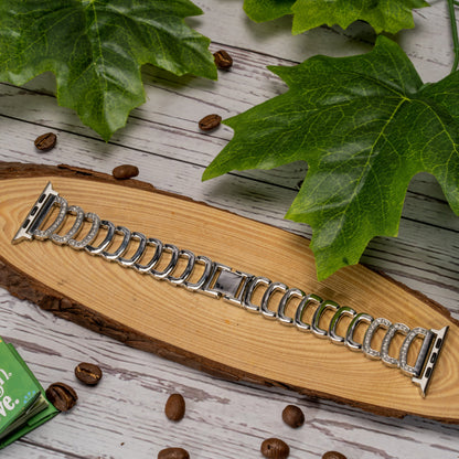 Halo C-Type Silver Diamond Steel Bracelet Strap for Apple Watch