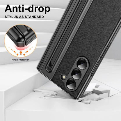 Leather Case with Electroplating S Pen, Kickstand & Hinge Protection for Samsung Galaxy Z Fold7