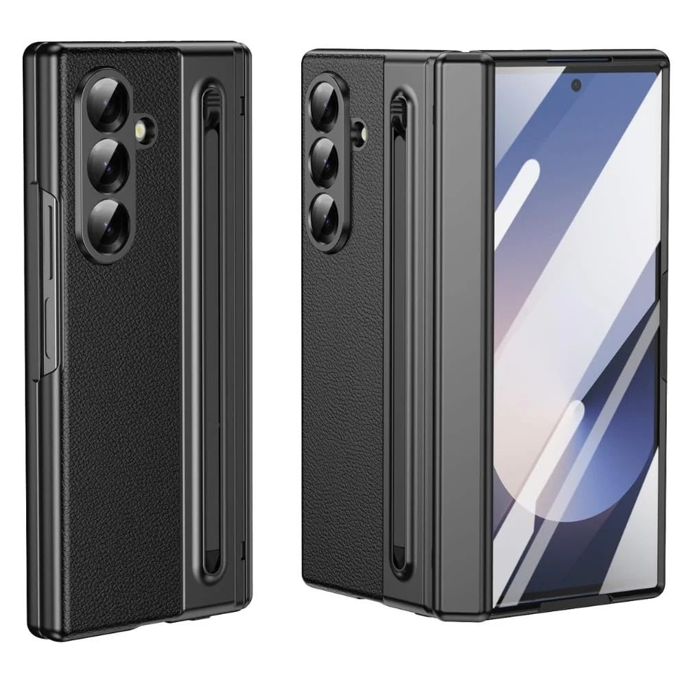 Leather Case with Electroplating S Pen, Kickstand & Hinge Protection for Samsung Galaxy Z Fold7