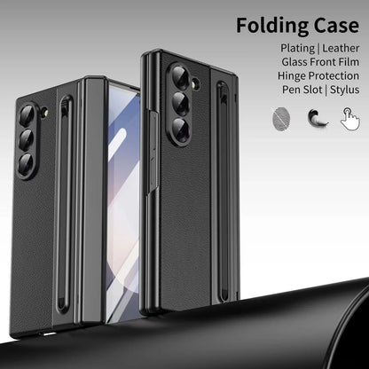 Leather Case with Electroplating S Pen, Kickstand & Hinge Protection for Samsung Galaxy Z Fold7