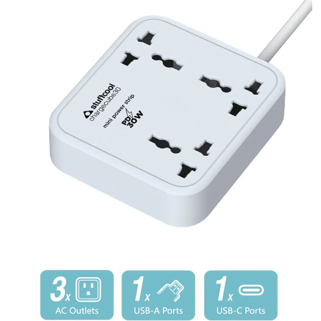 Stuffcool ChargeCube Mini Power Strip with 30W Type C output