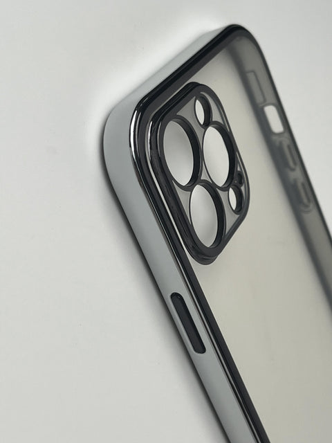 Silver New Shine Transparent with Black Border Cases for iPhone