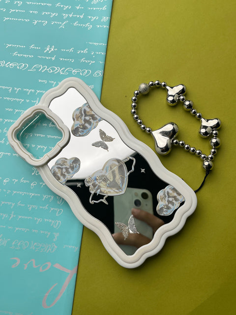 Heart 3D Mirror With Bracelet Chain Camera Bumper Stand Case For iPhone