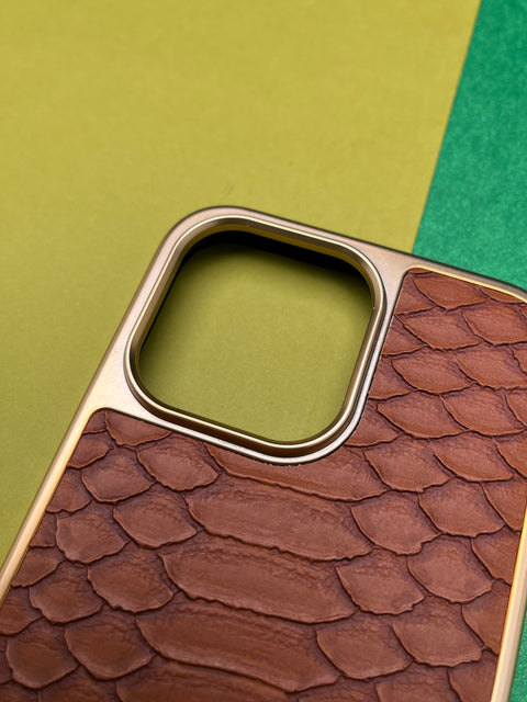 HDD Brown Crocodile Genuine Leather Case For iPhone