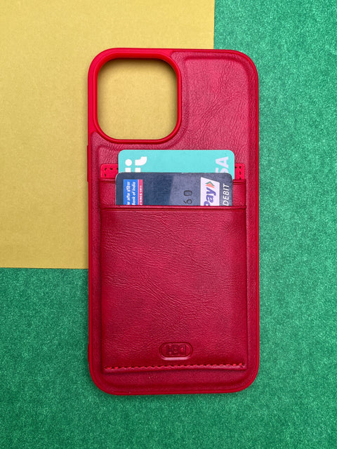 HDD Red Luxury Leather With Double Card Holder Case For iPhone