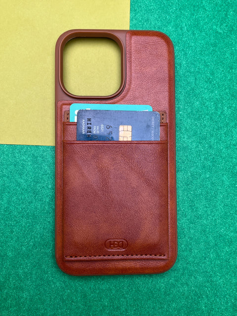 HDD Brown Luxury Leather With Double Card Holder Case For iPhone