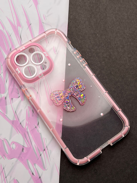Girlish Pink Crystel Bow Bumper Case For iPhone