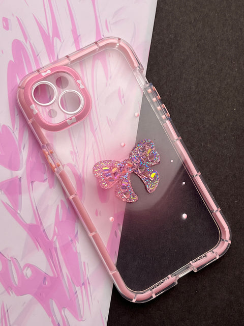 Girlish Pink Crystel Bow Bumper Case For iPhone