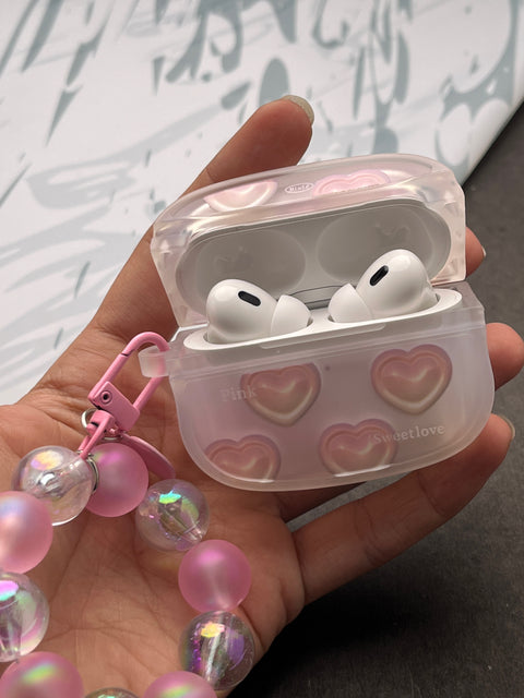Multi Heart Bumper With Pearl Charm Case For Apple AirPods