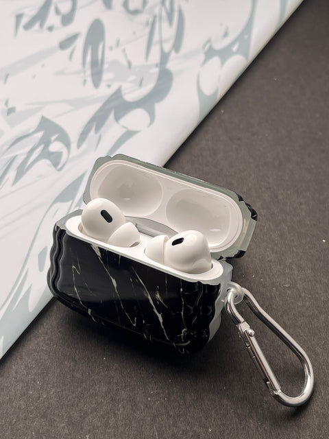 Black Glossy Marble Finish Case For Apple AirPods