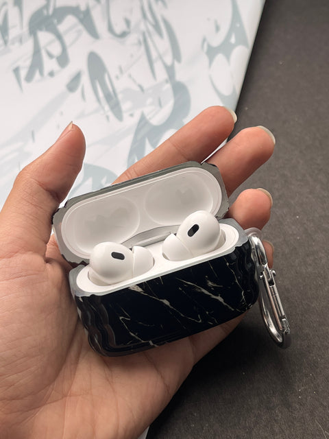 Black Glossy Marble Finish Case For Apple AirPods