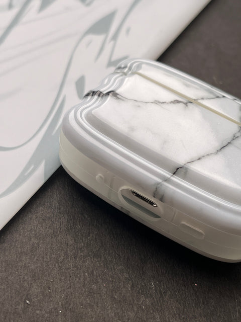 White Glossy Marble Finish Case For Apple AirPods
