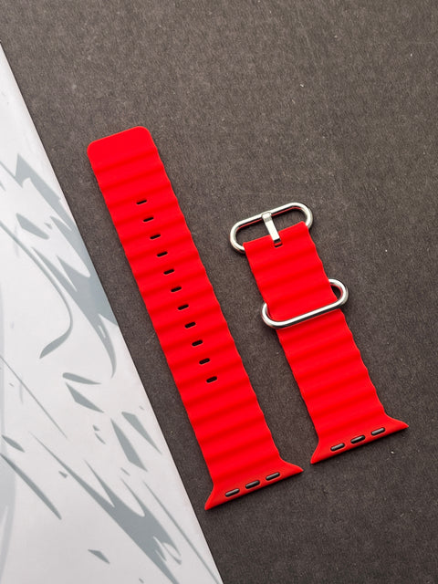 Red Silicone Ocean Band For Apple Watch 42mm, 44mm, 45mm & 49mm