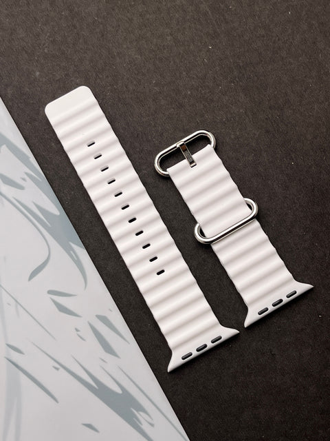 White Silicone Ocean Band For Apple Watch 42mm, 44mm, 45mm & 49mm