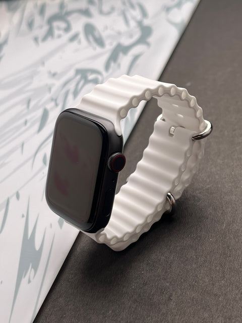 White Silicone Ocean Band For Apple Watch 42mm, 44mm, 45mm & 49mm