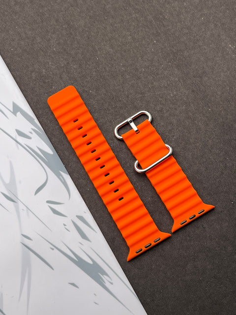 Orange Silicone Ocean Band For Apple Watch 42mm, 44mm, 45mm & 49mm