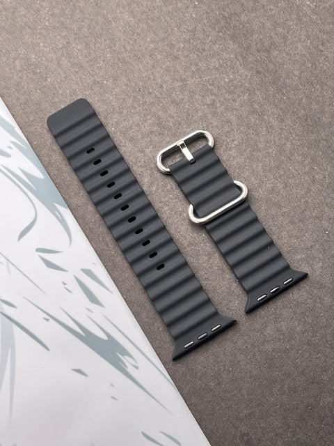Black Silicone Ocean Band For Apple Watch 42mm, 44mm, 45mm & 49mm