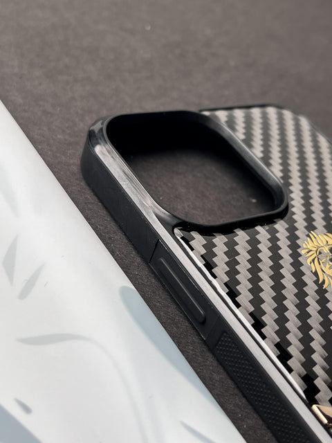 L.Bin Lion Big Luxury Carbon Fiber & Crocodile Leather Case For iPhone