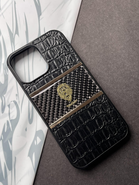 L.Bin Lion Luxury Carbon Fiber & Crocodile Leather Case For iPhone