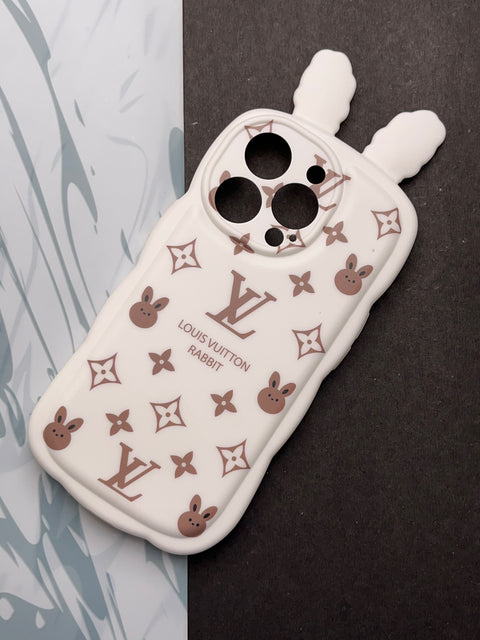 Cute White Rabbit Ears Wave LV Case For iPhone
