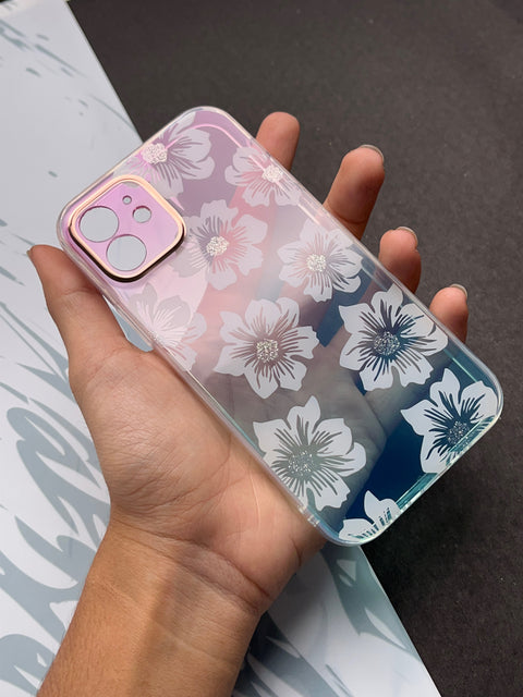 White Flower Gradient With Camera Protection Case For iPhone