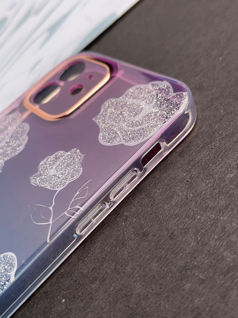 Glitter Flower Gradient With Camera Protection Case For iPhone