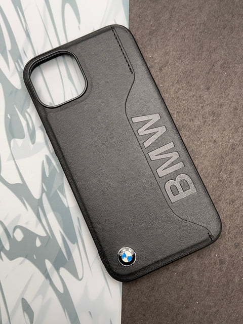 BMW Leather Wordmark Card Slot Black Case for iPhone