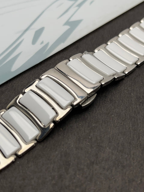 Silver White ceramic bracelet in stainless steel watchband