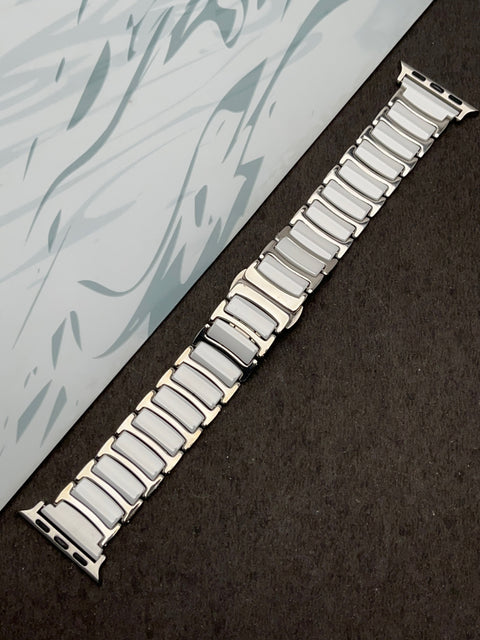 Silver White ceramic bracelet in stainless steel watchband