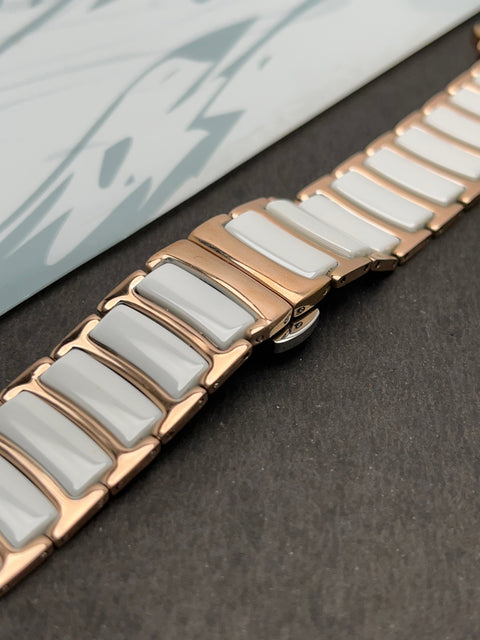 Rose Gold White ceramic bracelet in stainless steel watchband