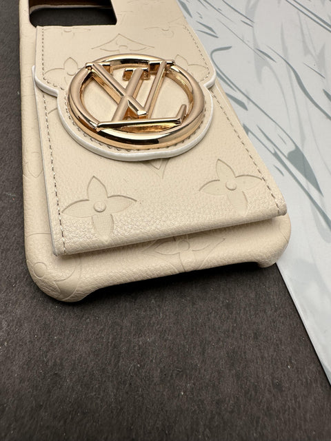 LV White Luxury Leather Back Pocket case For iPhone