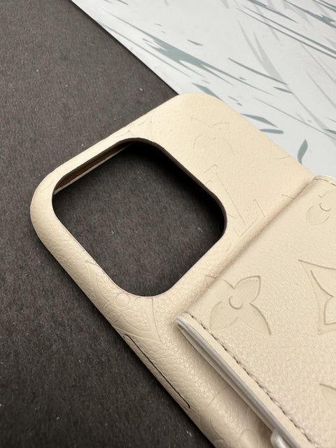 LV White Luxury Leather Back Pocket case For iPhone