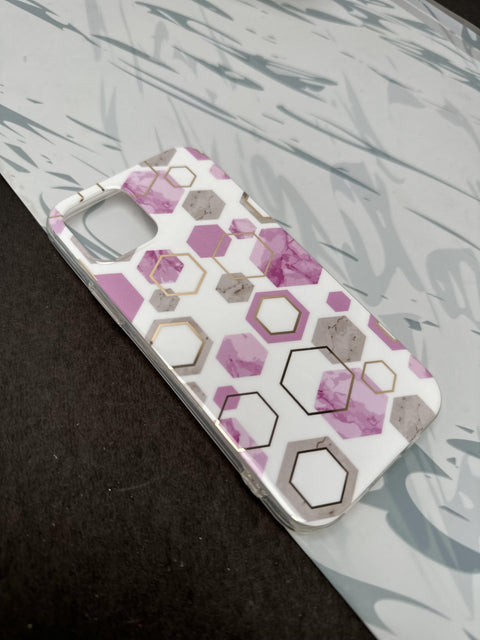 Geometric Purple Hexa Design Silicon Case for iPhone