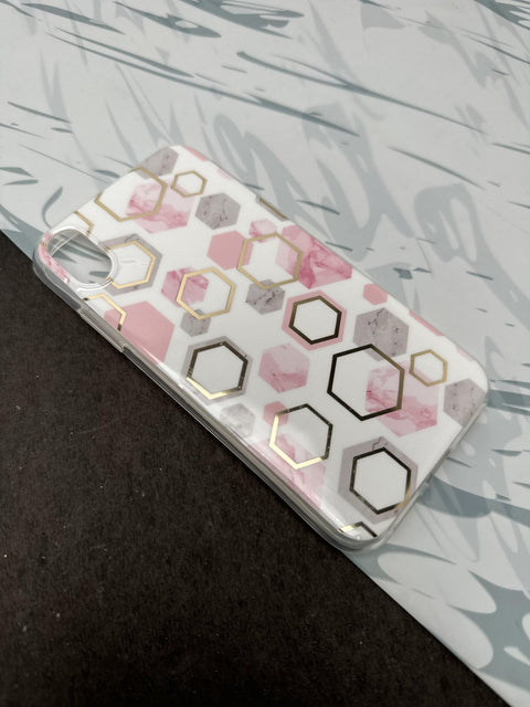 Geometric Pink Hexa Design Silicon Case for iPhone
