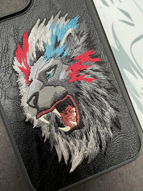 Nimmy Design 3D Embroidery Cases for iPhone Lion Face Black
