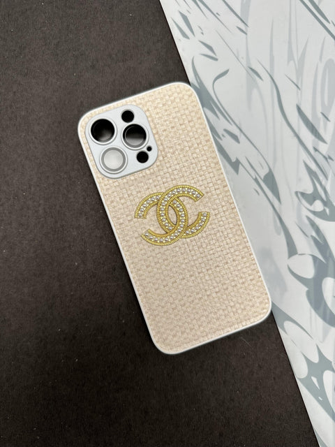 CHANEL Beige Leather Fabric case For iPhone
