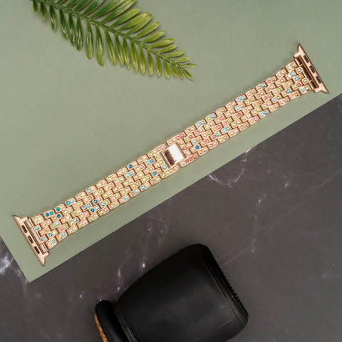 Multicolor Rose Gold Diamond Bracelet Strap for Apple Watch