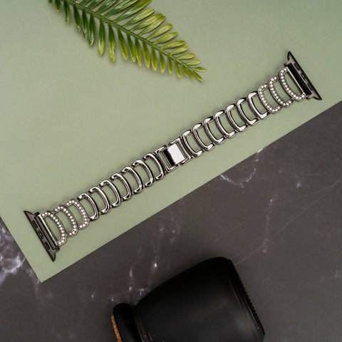 Halo C-Type Black Diamond Steel Bracelet Strap for Apple Watch