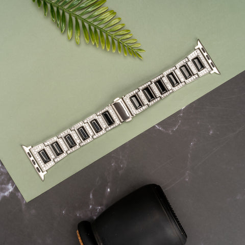Opal Black - Silver Metal Strap for Apple Watch