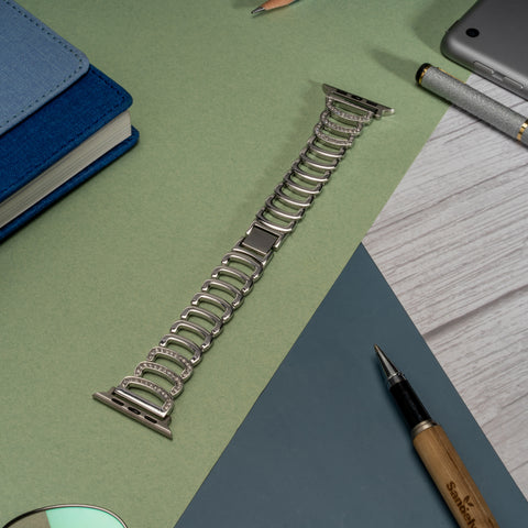 Halo C-Type Silver Diamond Steel Bracelet Strap for Apple Watch